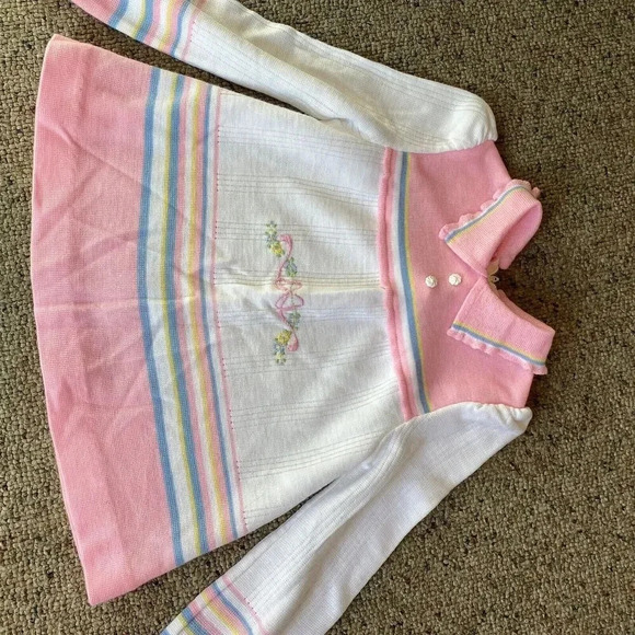 VTG 80-90s Bull Frog Knits Pink White Sweater Girl Size 4T Soft Stretch Comfort - Picture 7 of 9